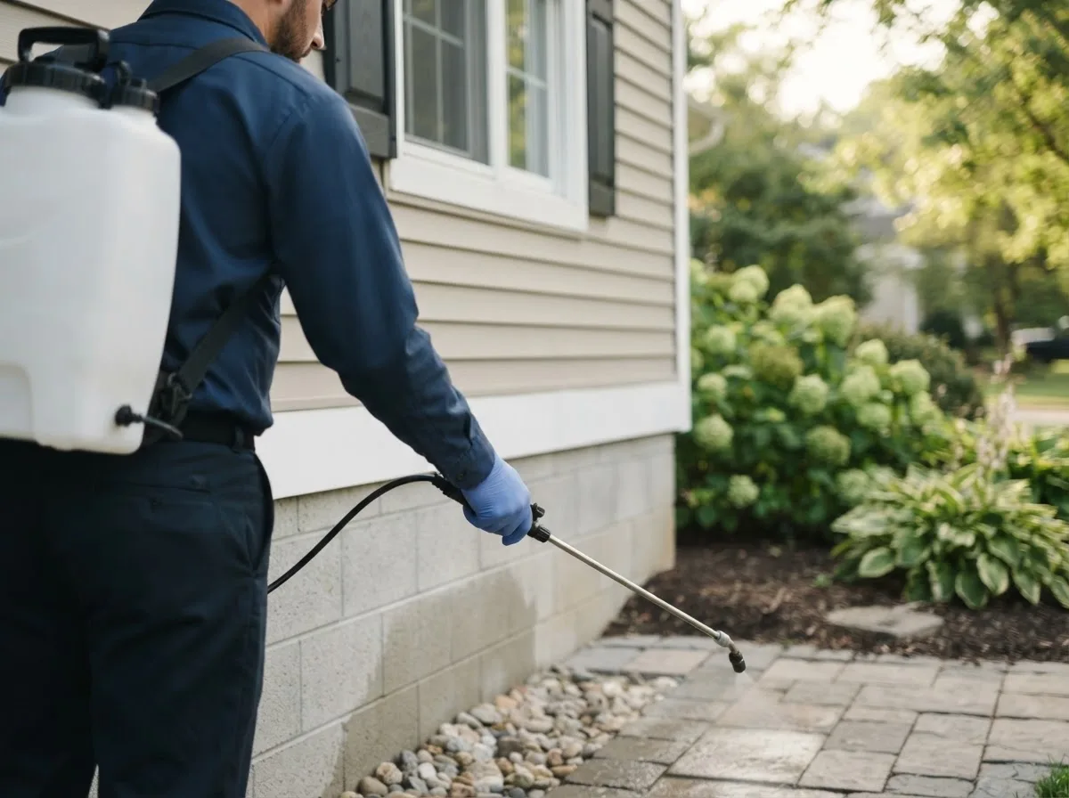 Pest control technician inspecting a home in East Palestine, OH